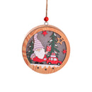 Round New Christmas Tree Pendant with Santa in a striped hat delivering gifts in a red car, set against a starry pine forest backdrop.