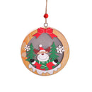 Round wooden New Christmas Tree Pendant with a cheerful reindeer in a scarf, framed by pine trees and snowflakes for Christmas decor.