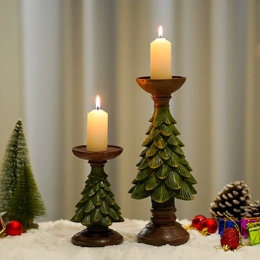 Resin Wooden Christmas Tree Candle Holder – Elegant Holiday Home Décor