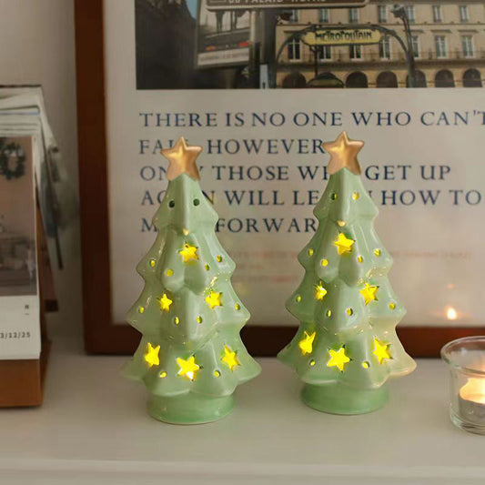 Decorative ceramic Christmas tree night light with soft illumination – holiday home accent 2025