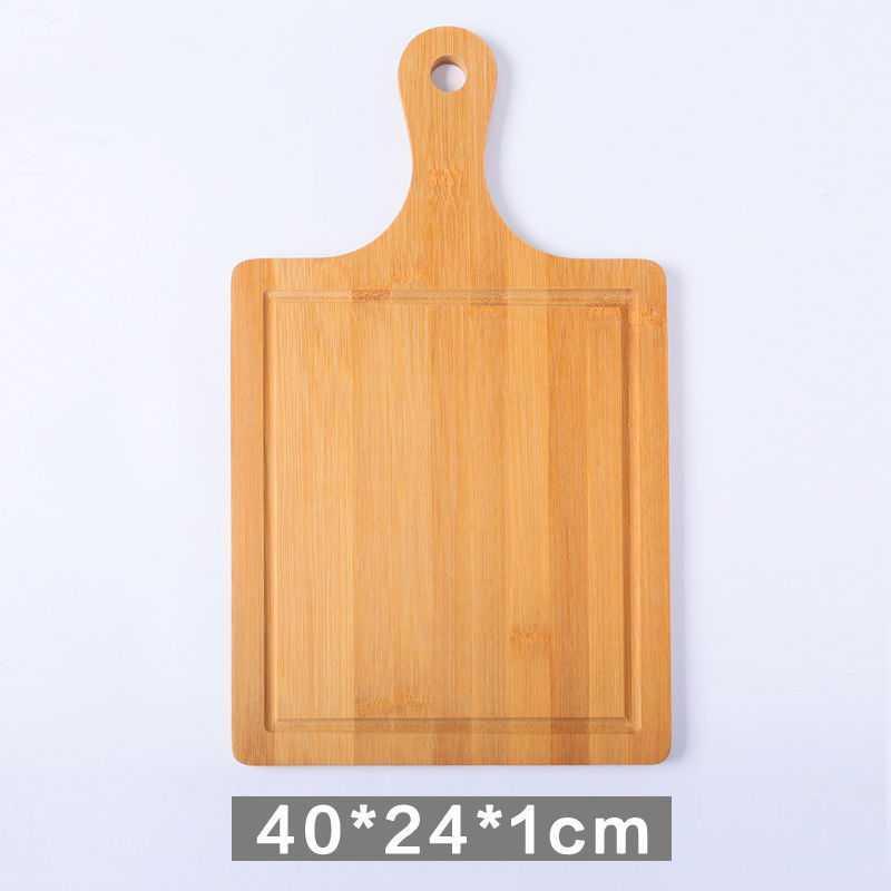 Large rectangular bamboo pizza chopping board with handle, 40x24x1cm, perfect for kitchen prep, slicing, and pizza presentation.