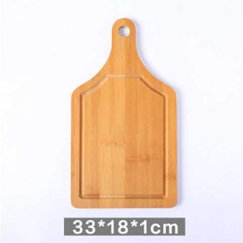 Rectangular bamboo pizza chopping board with handle, 33x18x1cm, ideal for cutting and serving pizza or bread with ease.