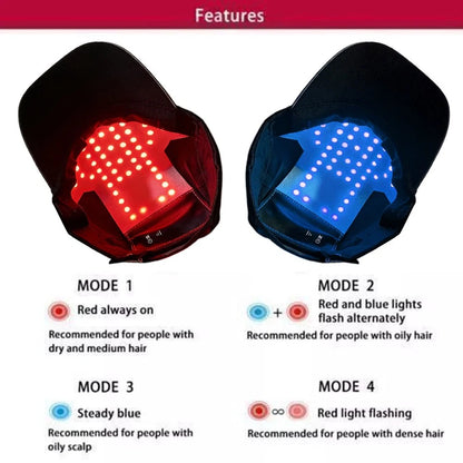 Red Light Therapy Cap for Hair Regrowth by Home Of Tech Essentials, showing the black cap with red LED lights for hair treatment.