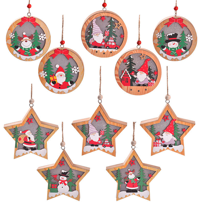 Full collection of New Christmas Tree Pendant ornaments in round and star shapes, with Santa, snowman, and reindeer in holiday themes.