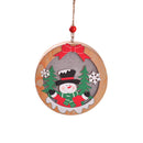 Round New Christmas Tree Pendant featuring a smiling snowman in a top hat and scarf, surrounded by pine trees and snowflakes.