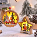 Combo of round and star-shaped New Christmas Tree Pendants with LED lights, showing Santa and reindeer in festive forest scenes.