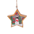 Star-shaped New Christmas Tree Pendant featuring a snowman with gifts, surrounded by pine trees and red stars for festive decor.