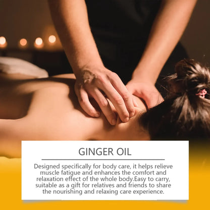 Hypersku Ginger Essence Oil for body massage, featuring a clear glass bottle with golden cap and fresh ginger scent